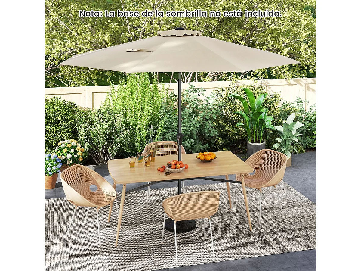 Parasol Inclinable Dia.300CM en Métal Toile Polyester Imperméable avec Ouvertures d'Aération pour Jardin,Terrasse Beige