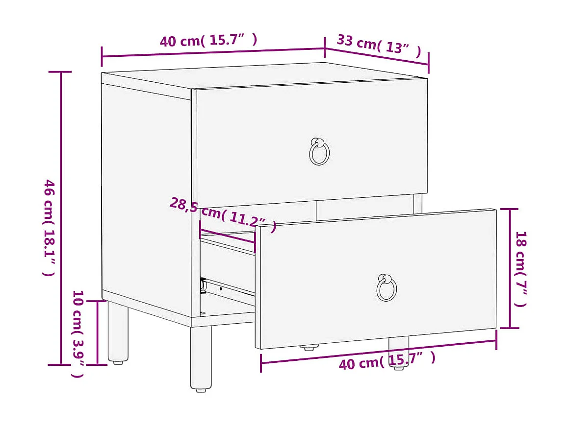 Tables de chevet 2 pcs 40x33x46 cm Bois de manguier solide