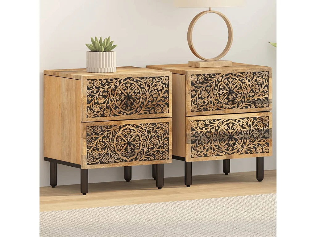 Tables de chevet 2 pcs 40x33x46 cm Bois de manguier solide