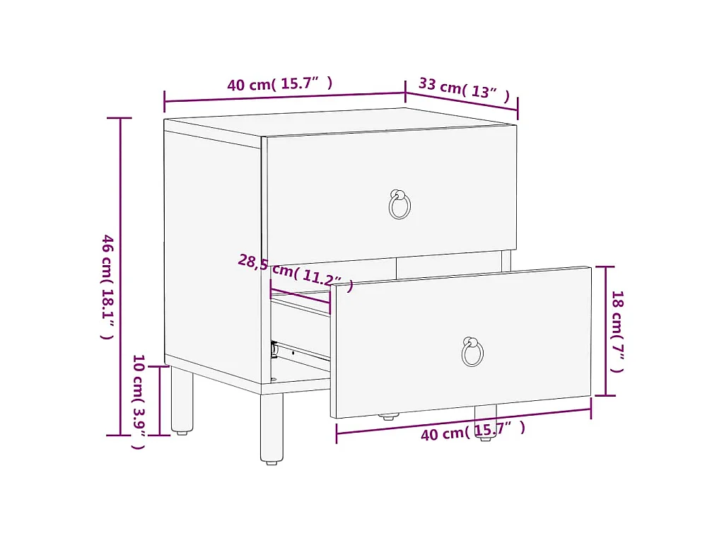 Mesitas de noche 2 uds madera maciza de mango 40x33x46 cm