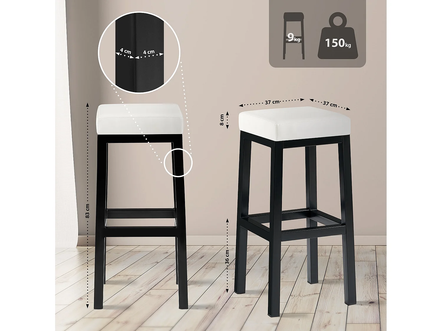 Tabouret de bar - Similicuir - Blanc - Taylor B85