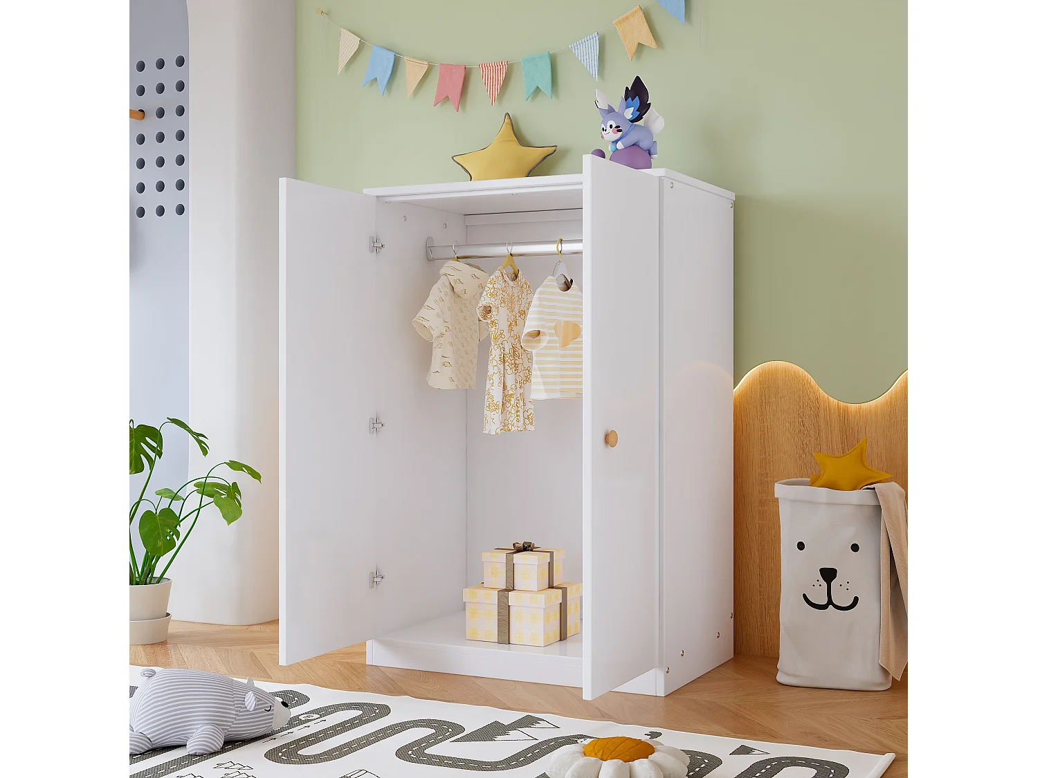 Armoire pour enfant avec tringle - en MD - Blanc