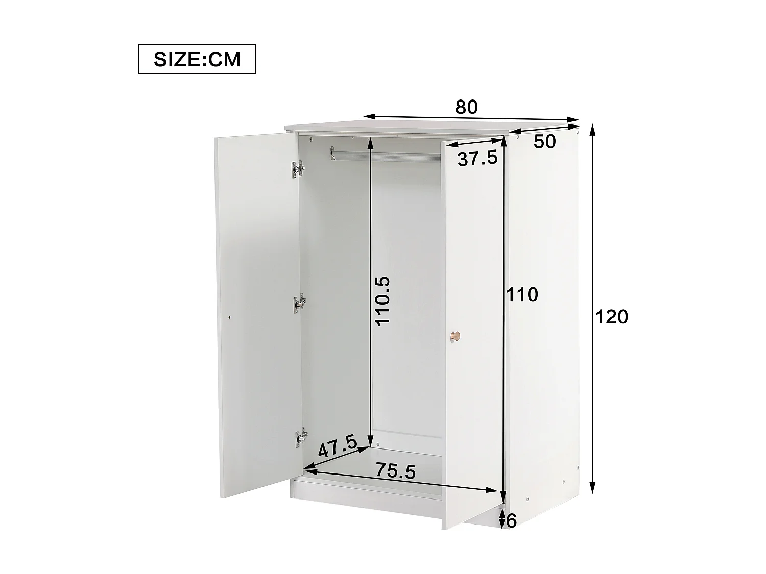 Armoire pour enfant avec tringle - en MD - Blanc