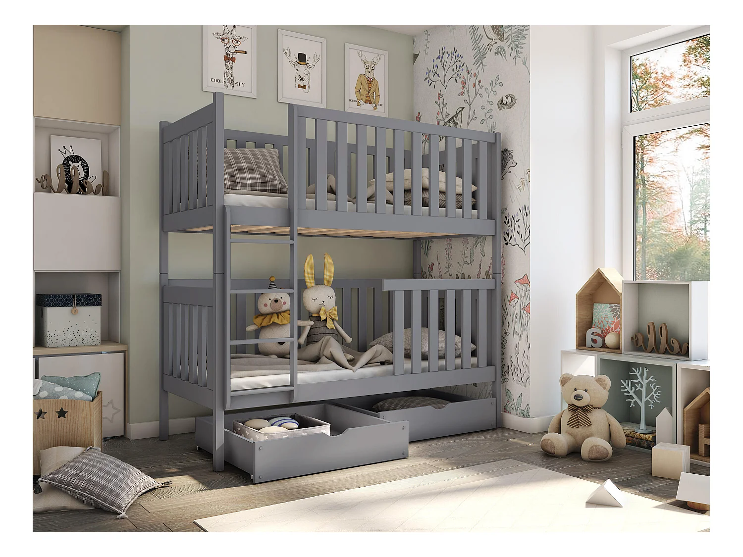 Lits superposés DAWID BB003 80x200 cm Gris