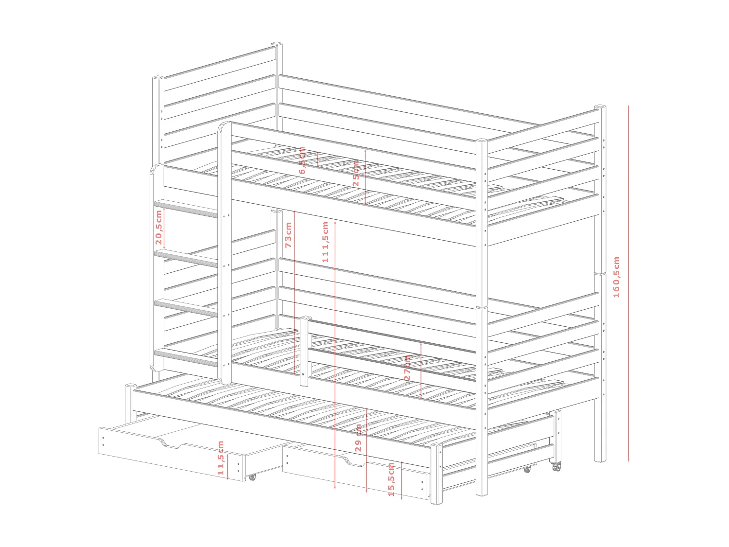 Stapelbed LUK BB004 90x190 cm Wit