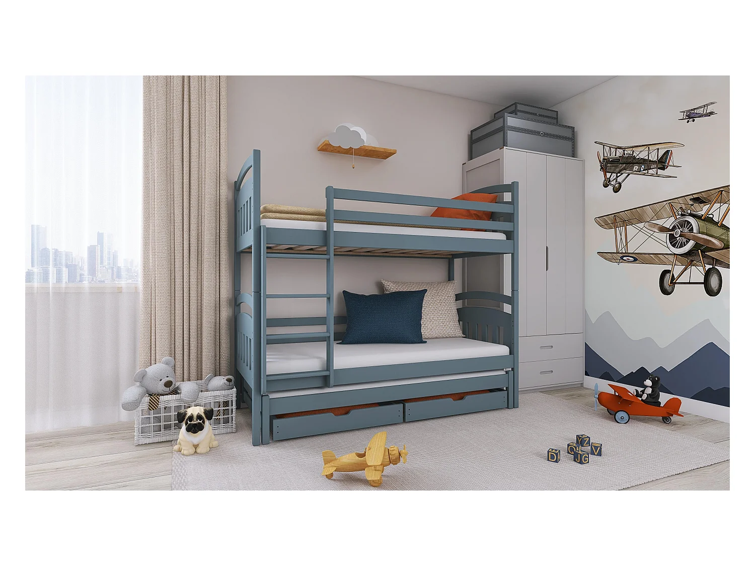 Etagenbett ALAN BB012 90x180 cm Grau
