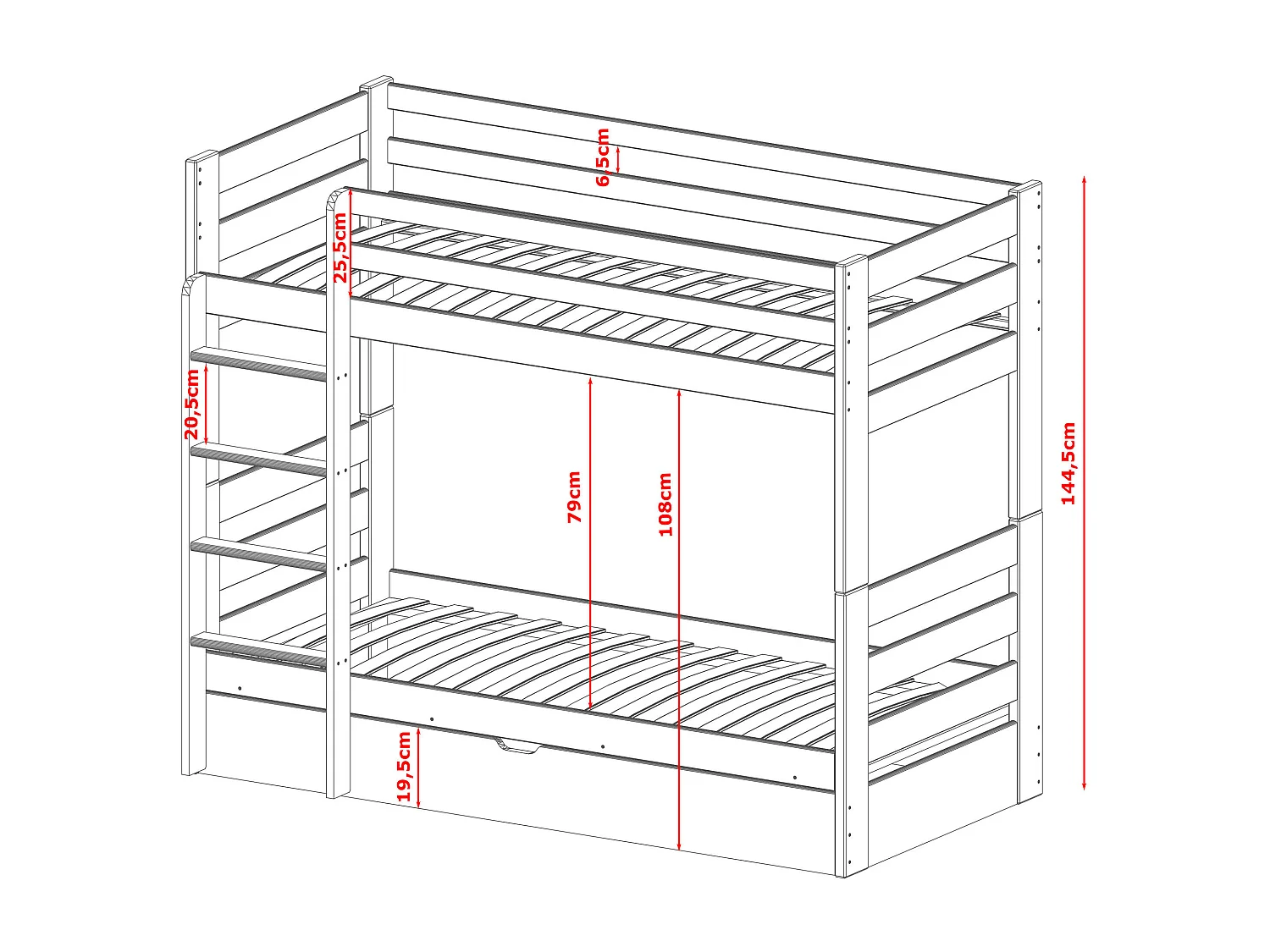 Etagenbett AYA BB004 90x190 cm Grau