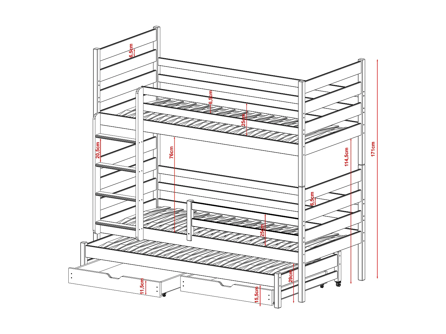 Stapelbed TOMI BB002 80x180 cm Grijs
