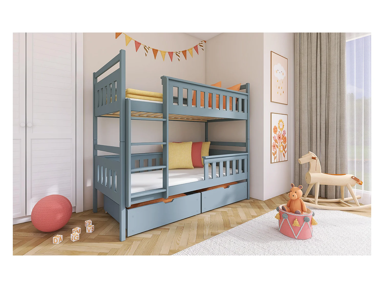 Lits superposés TEZO BB014 80x190 cm Gris
