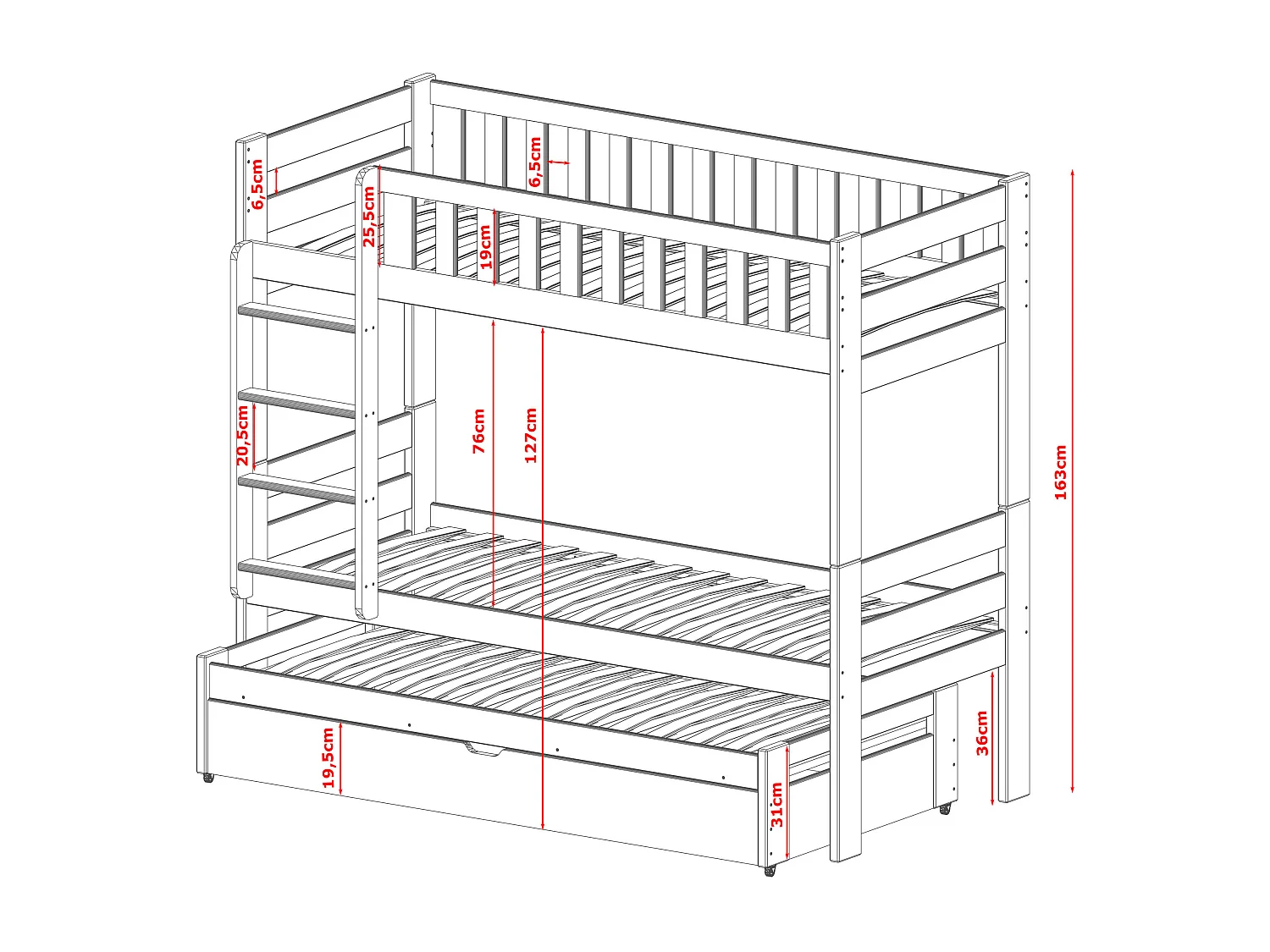 Lits superposés HARVEY BB004 90x190 cm Blanc