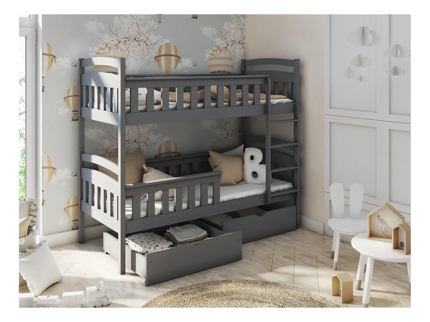 Letto a castello HARRY BB014 80x190 cm Grafite