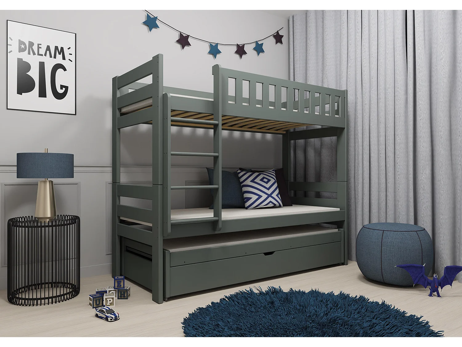 Etagenbett HARVEY BB005 90x200 cm Graphit