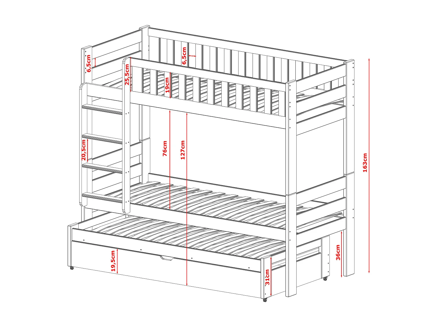 Etagenbett HARVEY BB005 90x200 cm Graphit