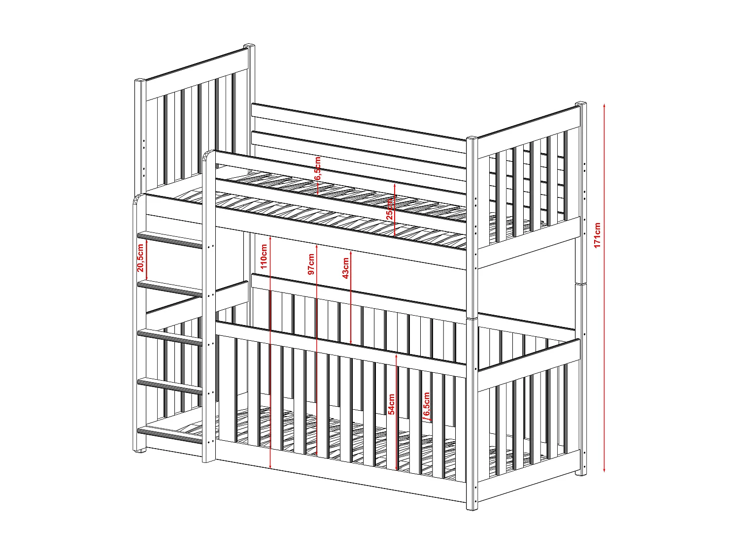 Stapelbed CRIS BB003 80x200 cm Wit