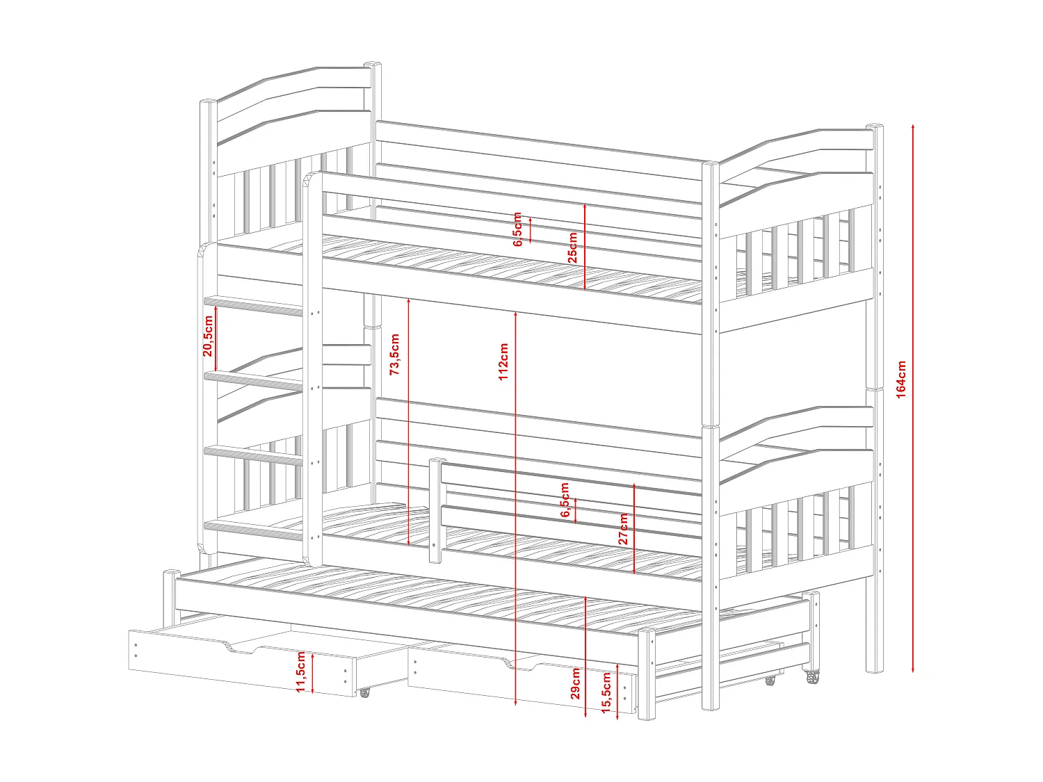 Stapelbed ALAN BB002 80x180 cm Grijs