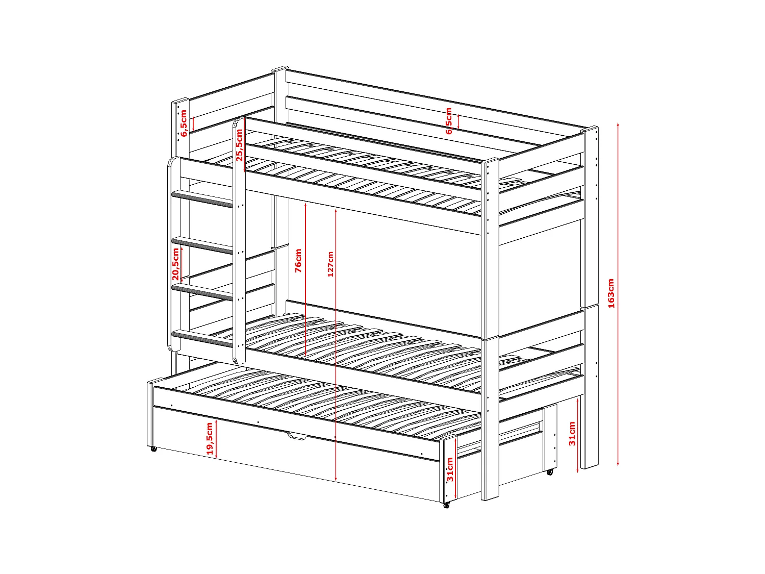 Stapelbed LESSI BB004 90x190 cm Grijs