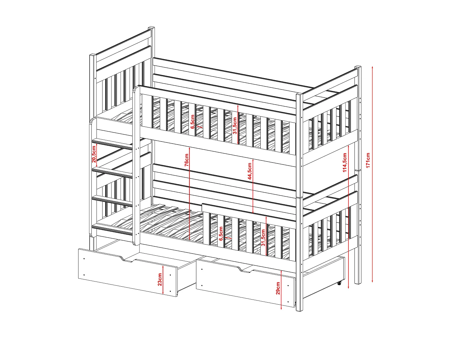 Lits superposés MONIKA BB013 80x170 cm Blanc