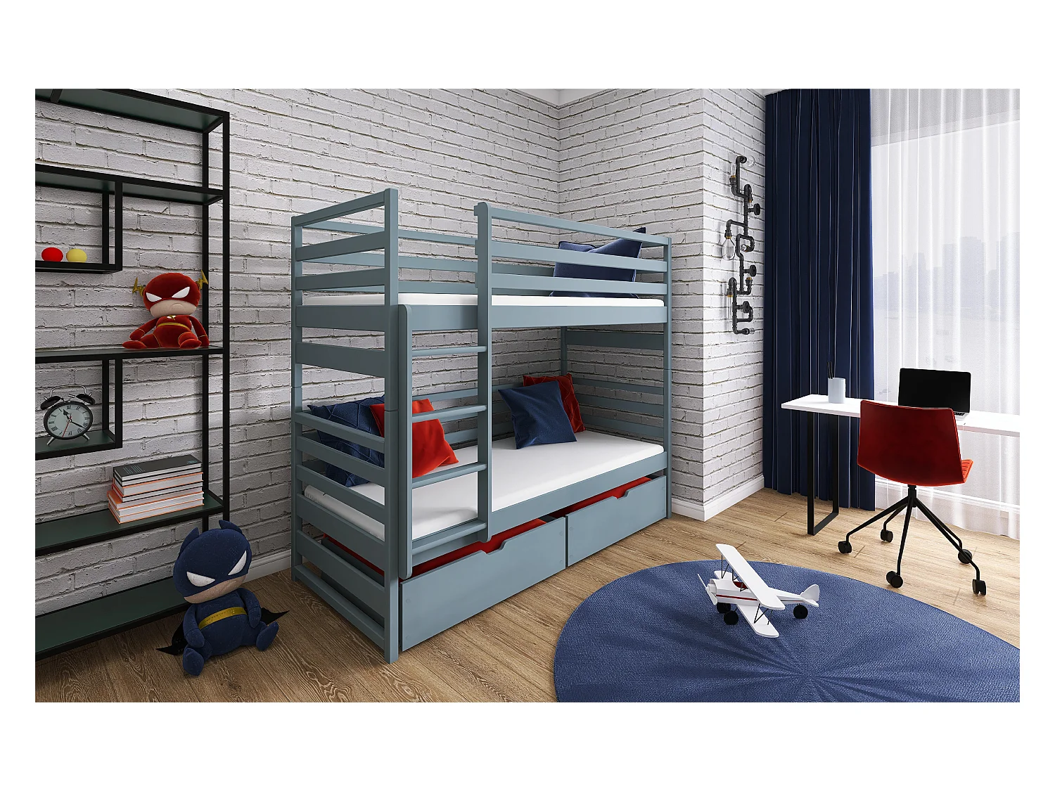 Lits superposés LOFT BB002 80x180 cm Gris