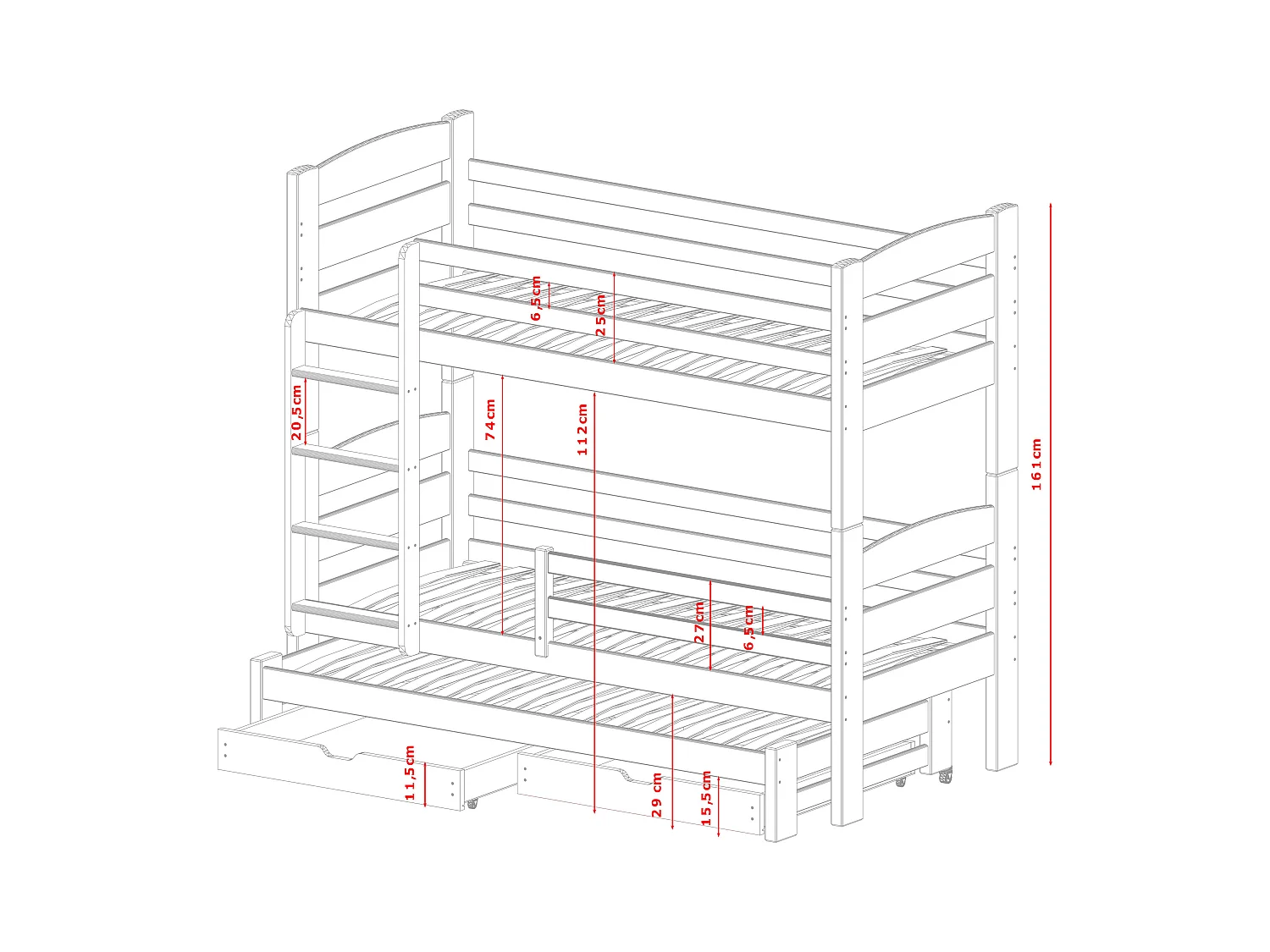 Stapelbed CEZAR BB012 90x180 cm Grijs