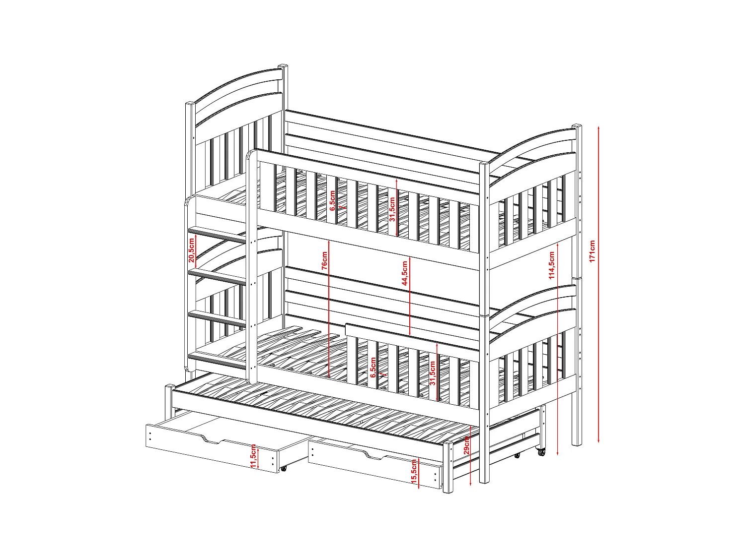 Letto a castello VIKI BB002 80x180 cm Grafite