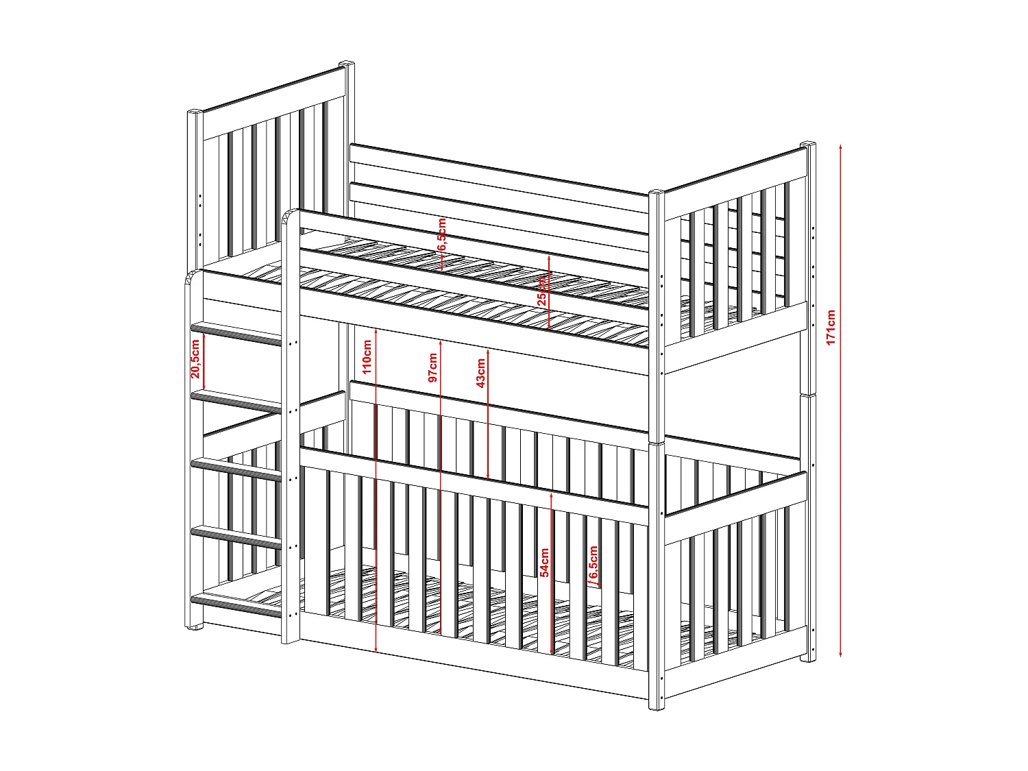 Etagenbett CRIS BB002 80x180 cm Weiß