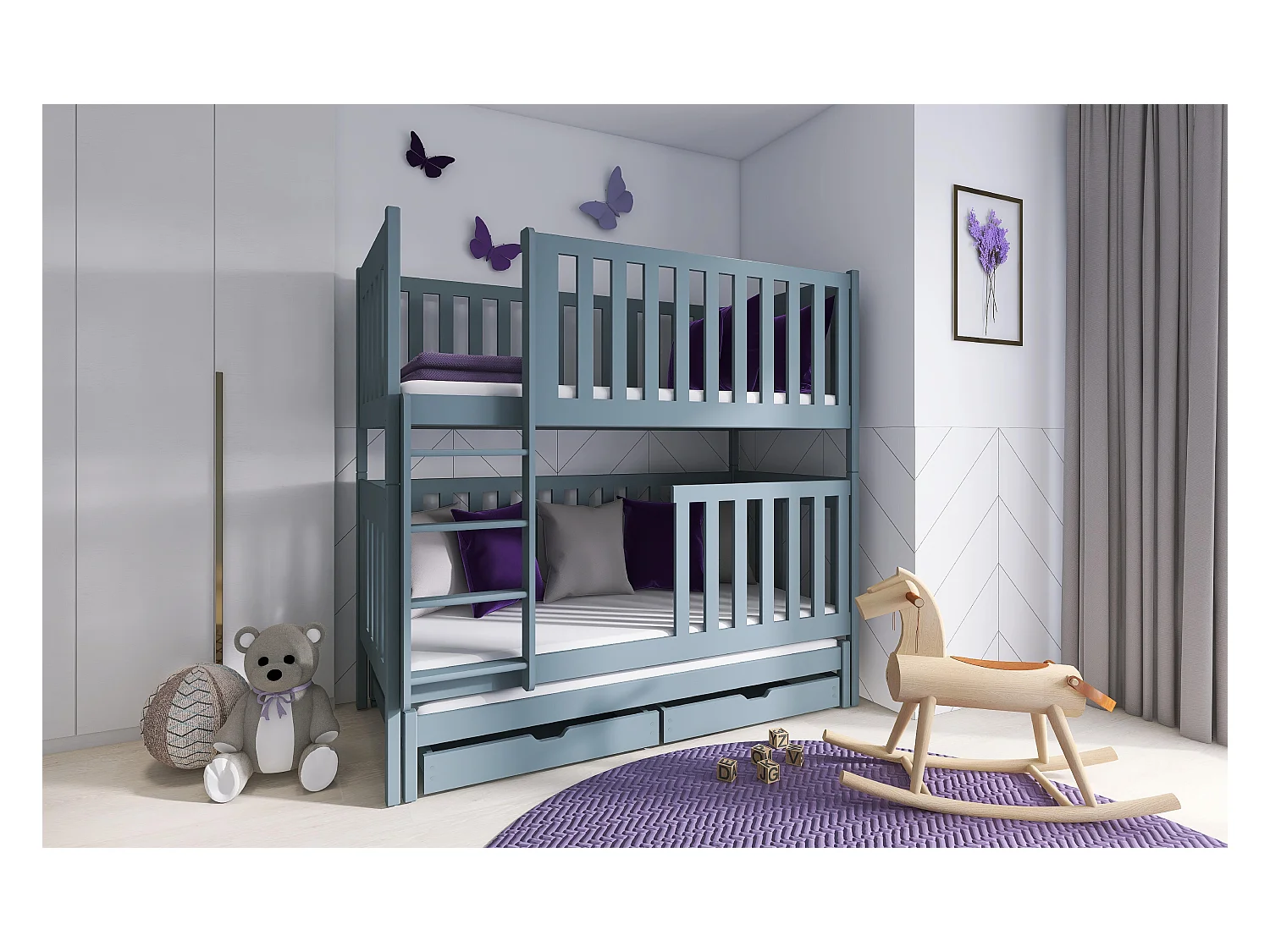 Lits superposés EMILKA BB005 90x200 cm Gris