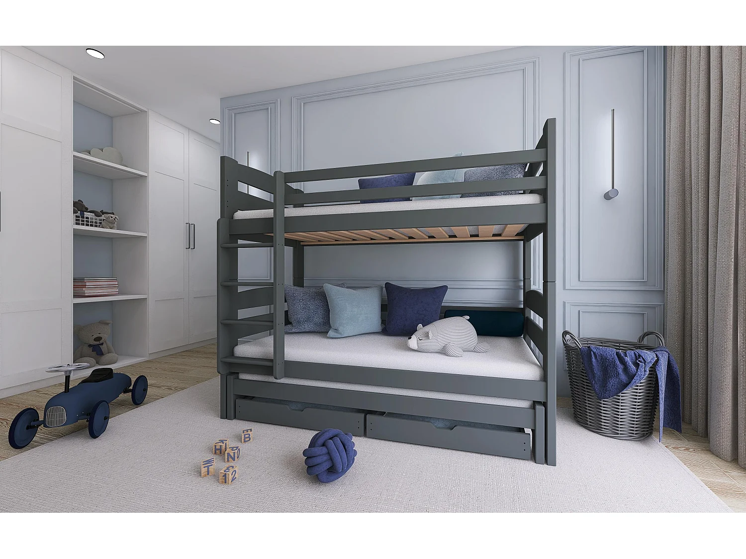 Letto a castello CEZAR BB003 80x200 cm Grafite