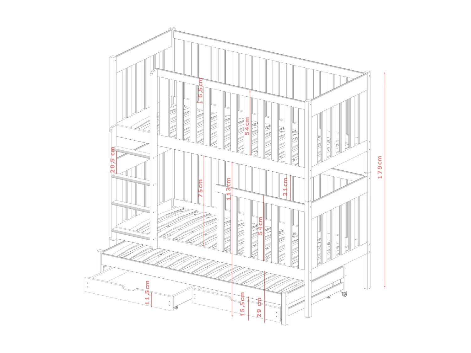 Lits superposés EMILKA BB002 80x180 cm Gris