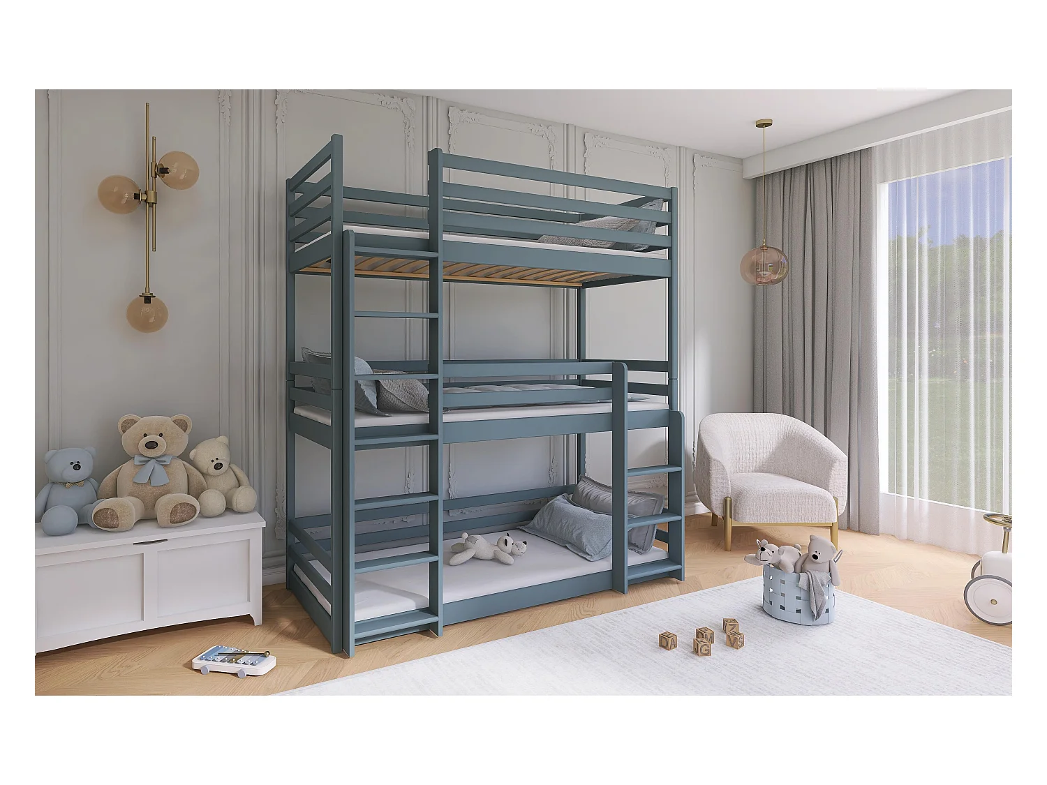 Stapelbed TED BB003 80x200 cm Grijs