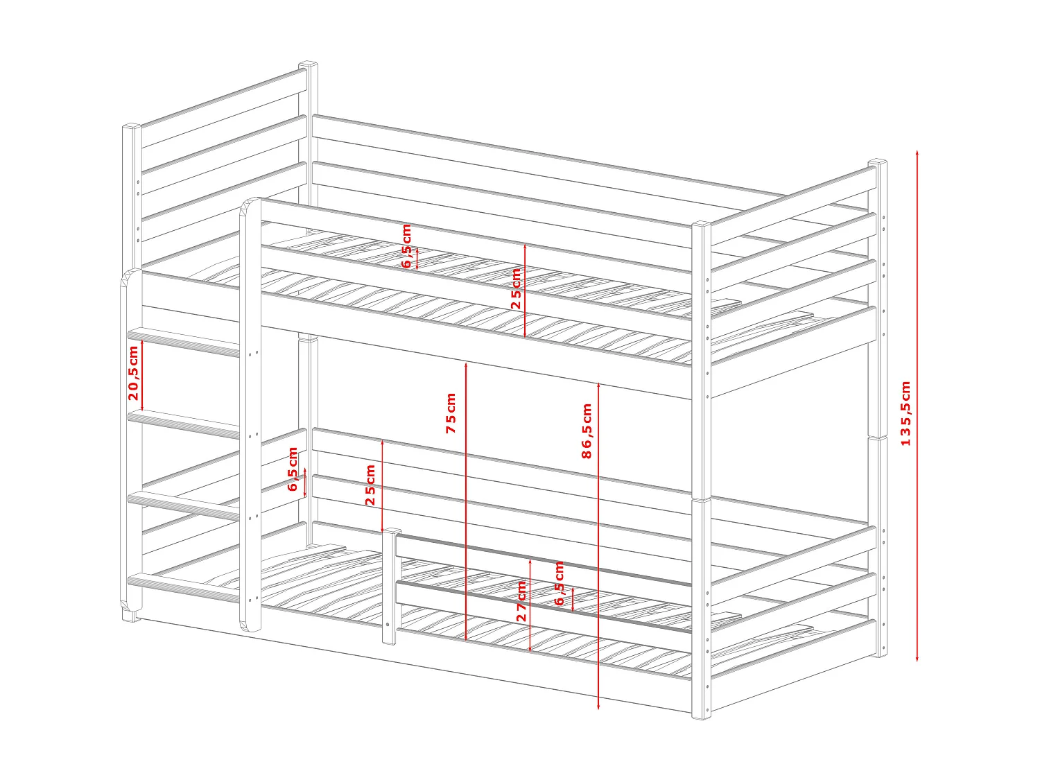 Stapelbed MINI BB004 90x190 cm Wit