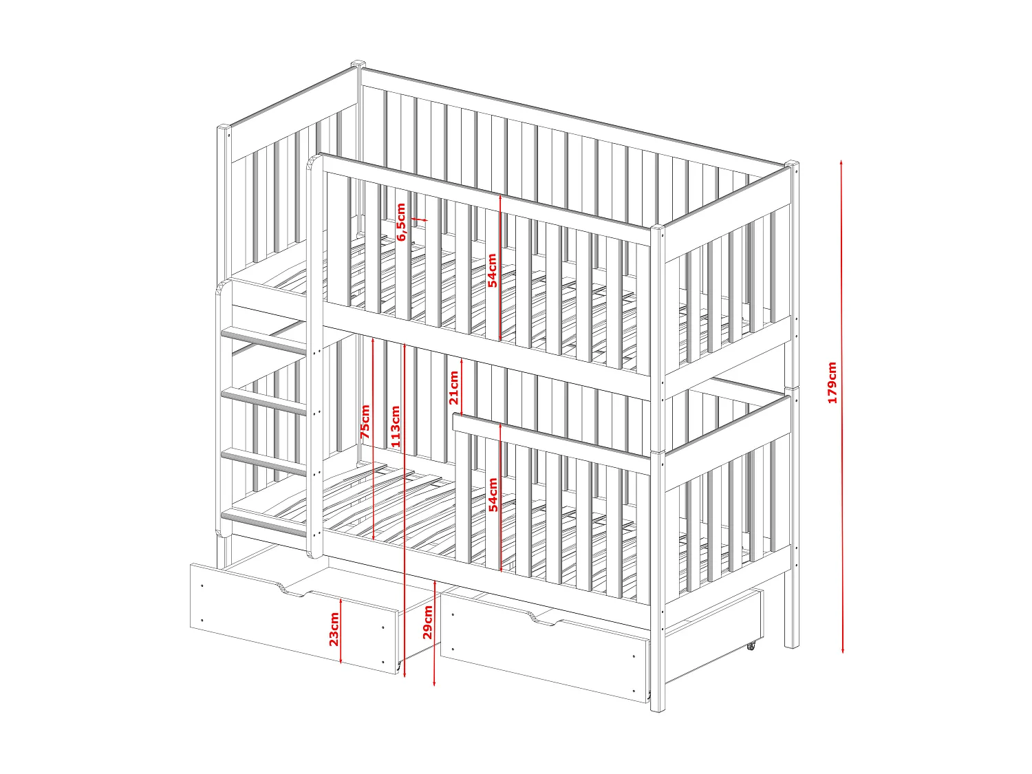 Lits superposés DAWID BB004 90x190 cm Gris