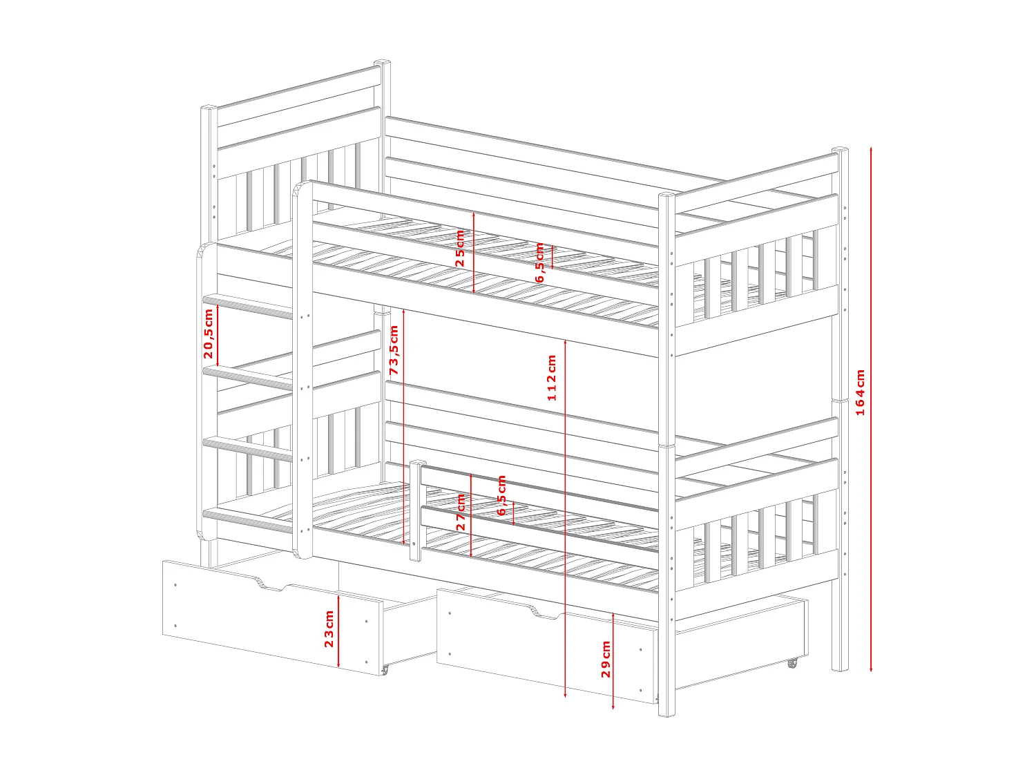 Lits superposés ADAS BB012 90x180 cm Gris
