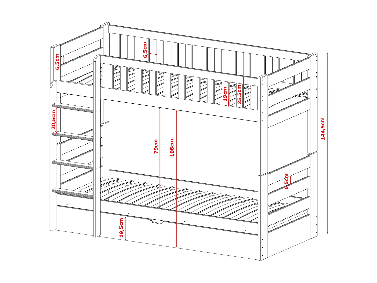 Stapelbed FOCUS BB003 80x200 cm Grijs