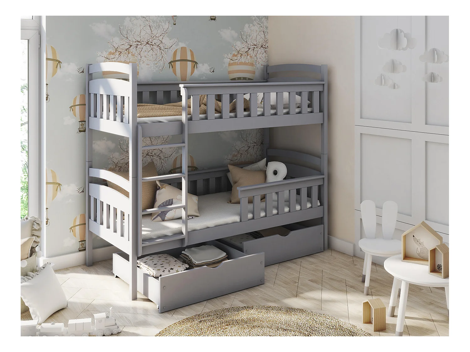 Lits superposés HARRY BB012 90x180 cm Gris