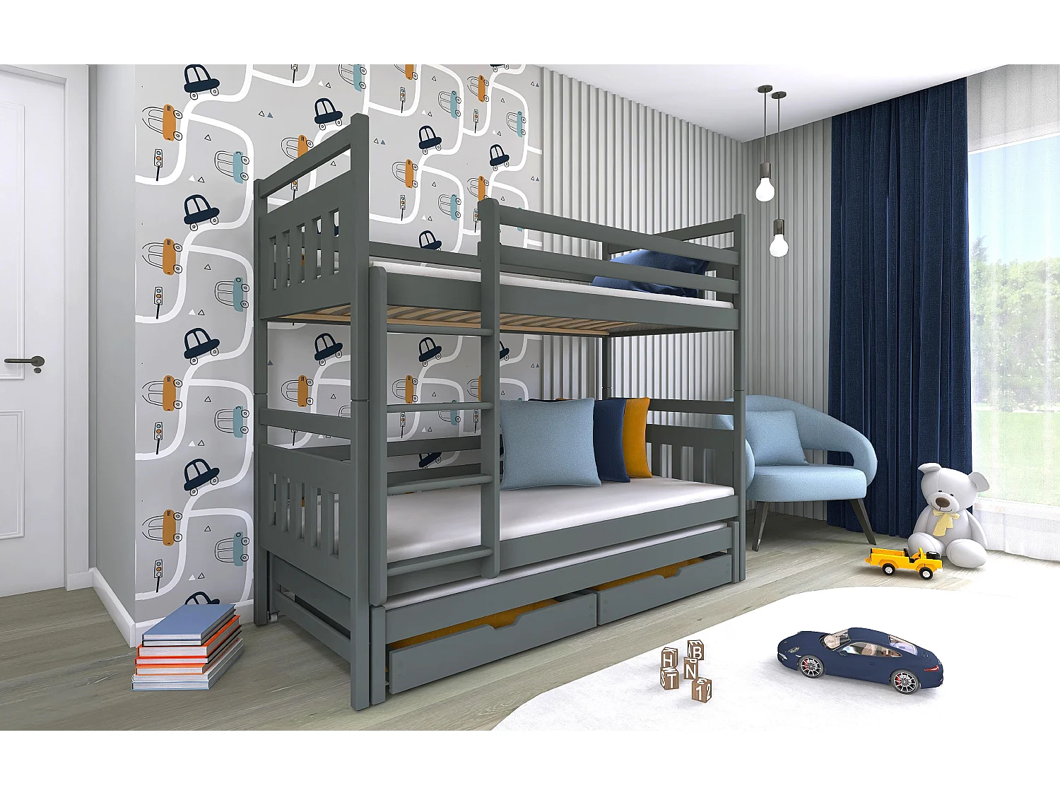 Stapelbed SEWERYN BB004 90x190 cm Grafiet