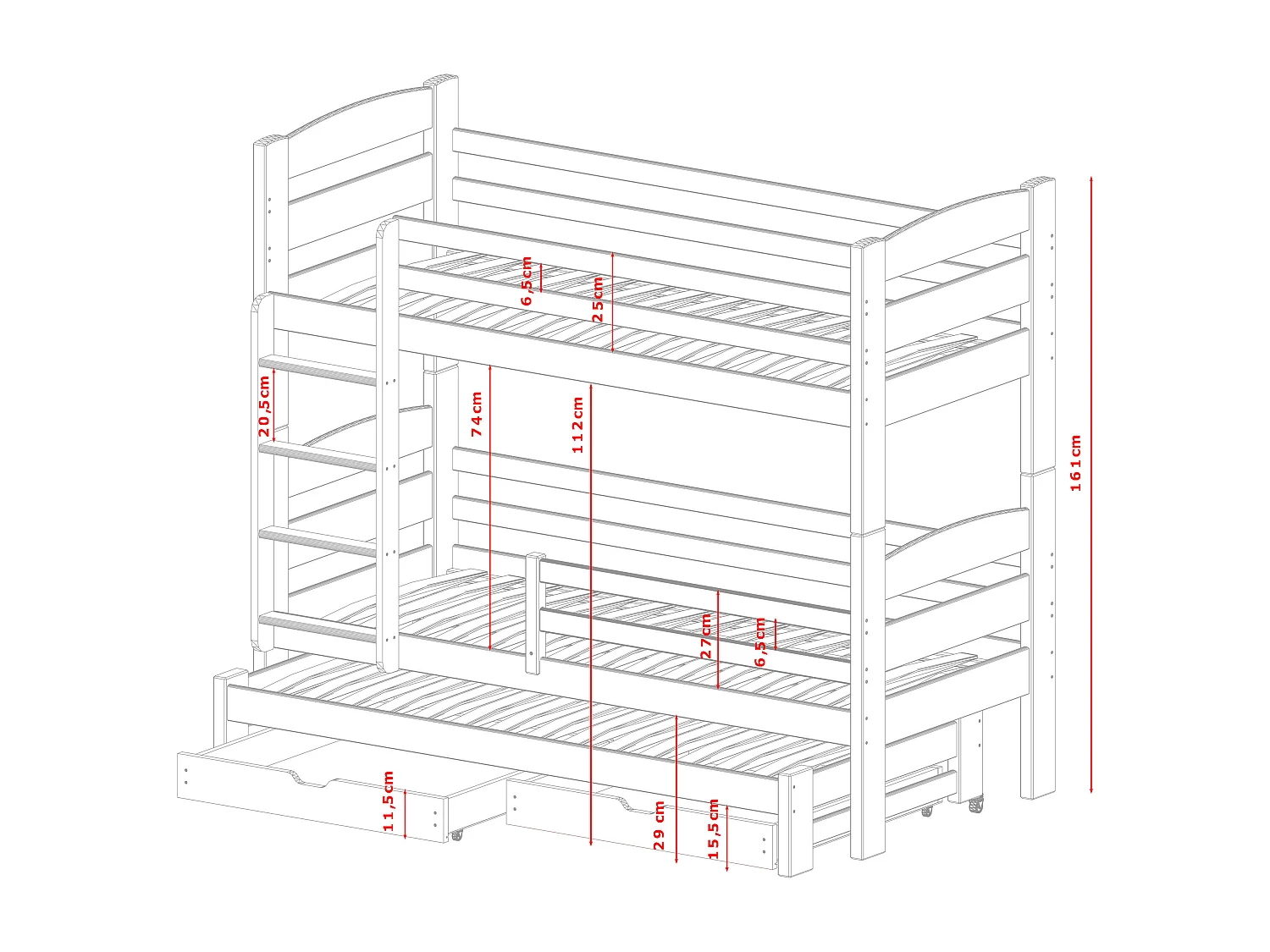 Letto a castello CEZAR BB003 80x200 cm Grigio