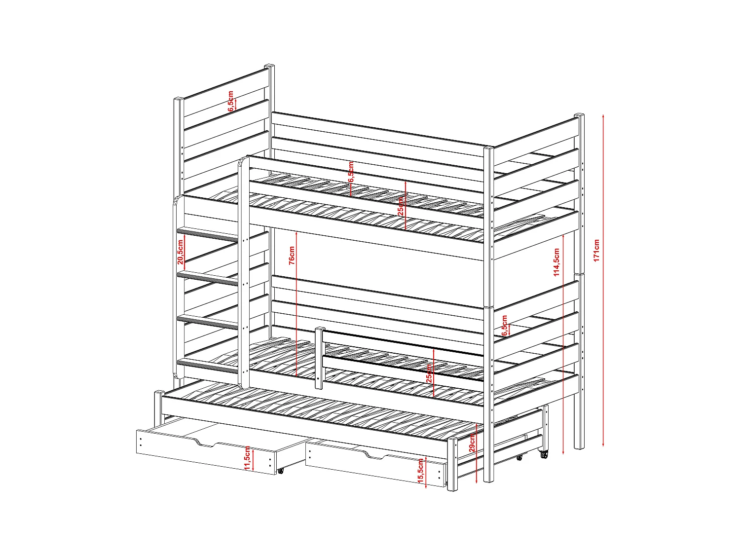 Stapelbed TOMI BB004 90x190 cm Grijs