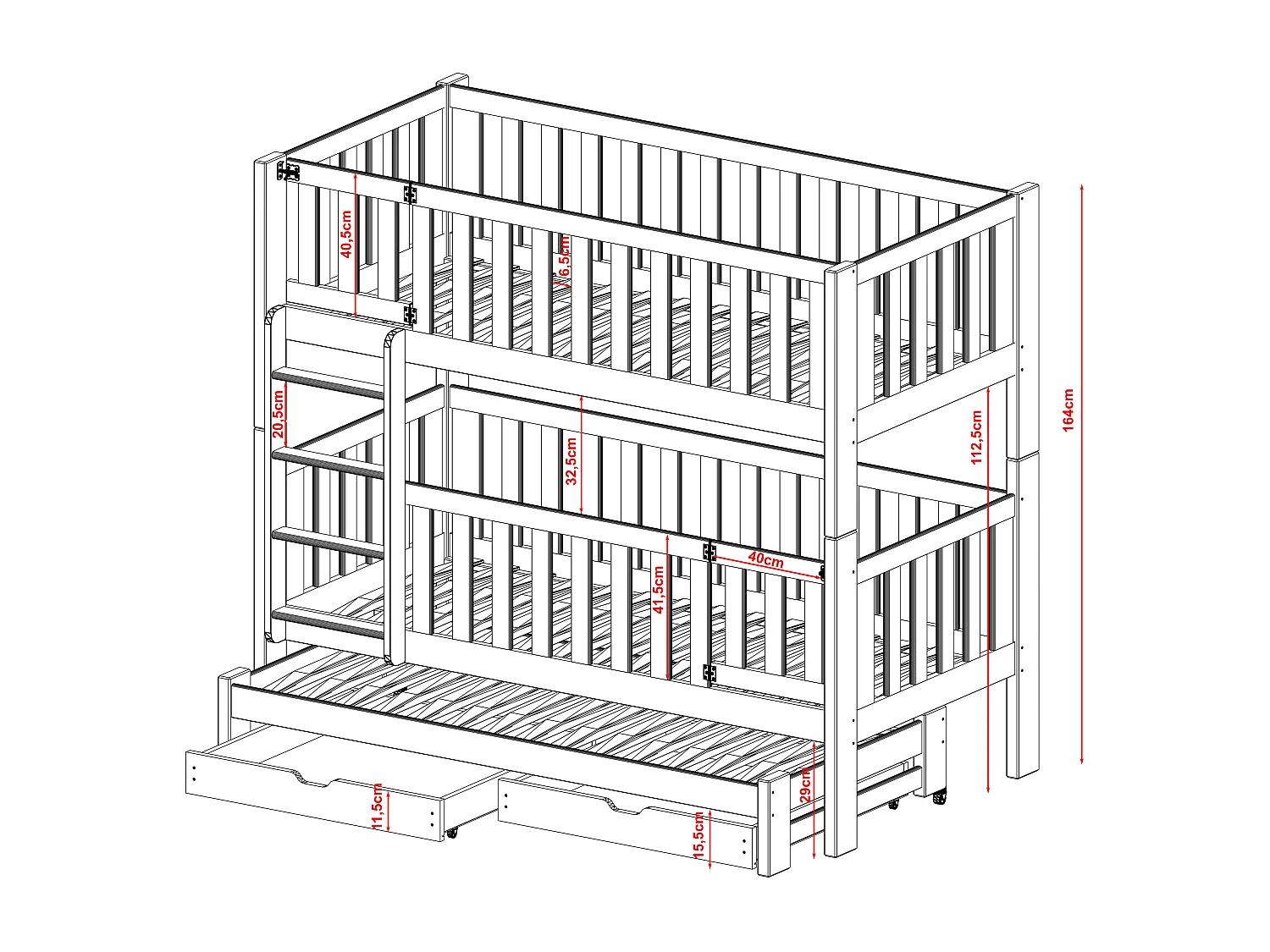 Stapelbed AGATA BB002 80x180 cm Wit