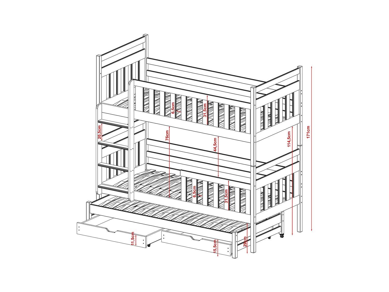 Lits superposés KLARA BB012 90x180 cm Gris