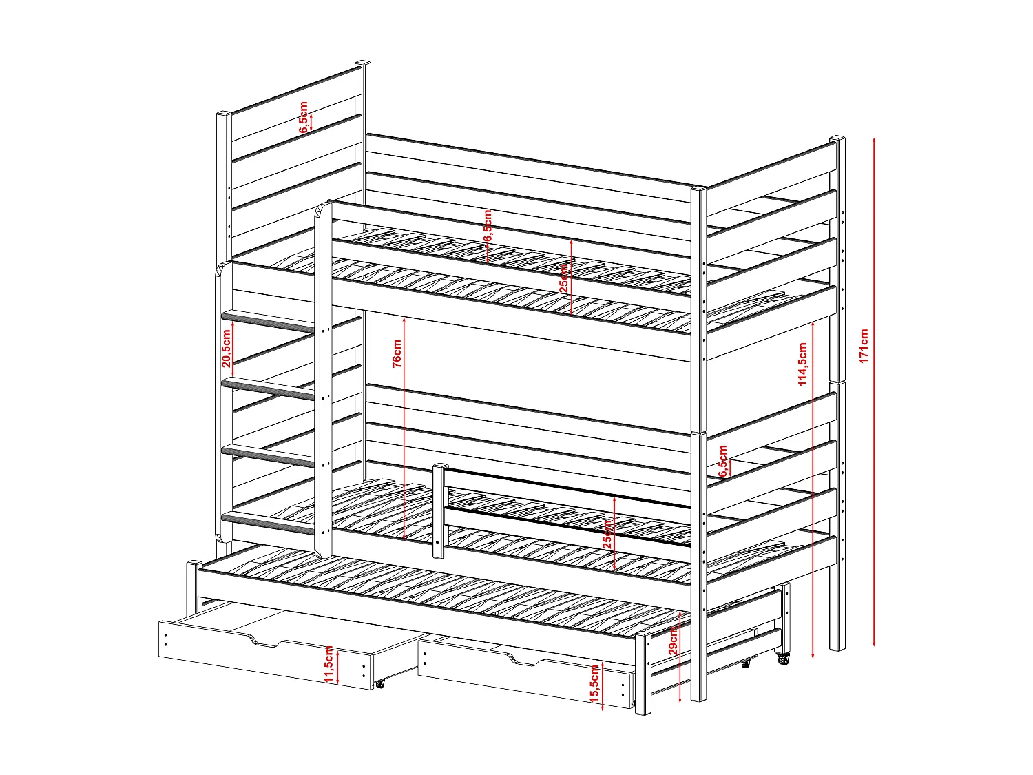 Lits superposés TOMI BB001 80x160 cm Blanc