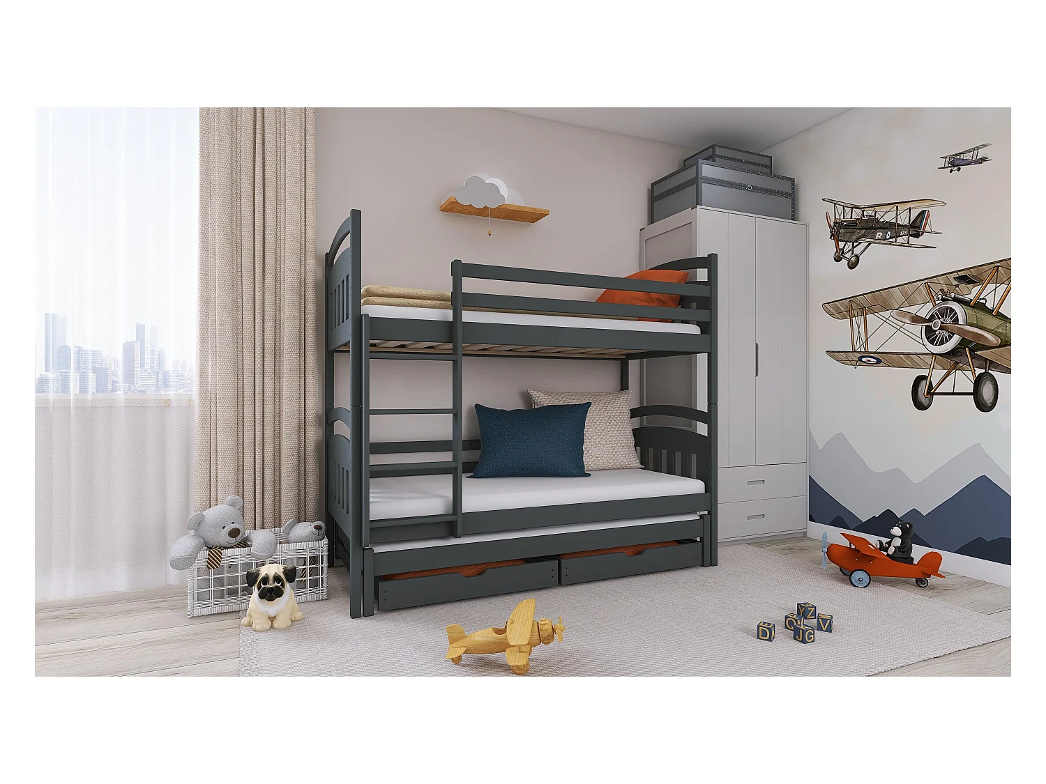 Lits superposés ALAN BB012 90x180 cm Graphite