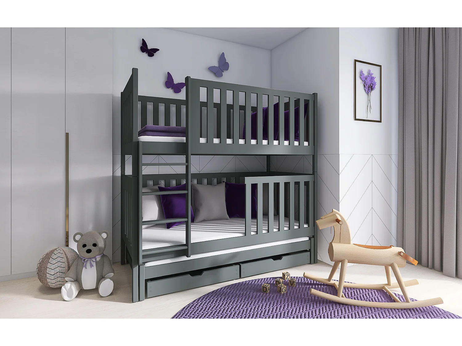 Letto a castello EMILKA BB005 90x200 cm Grafite