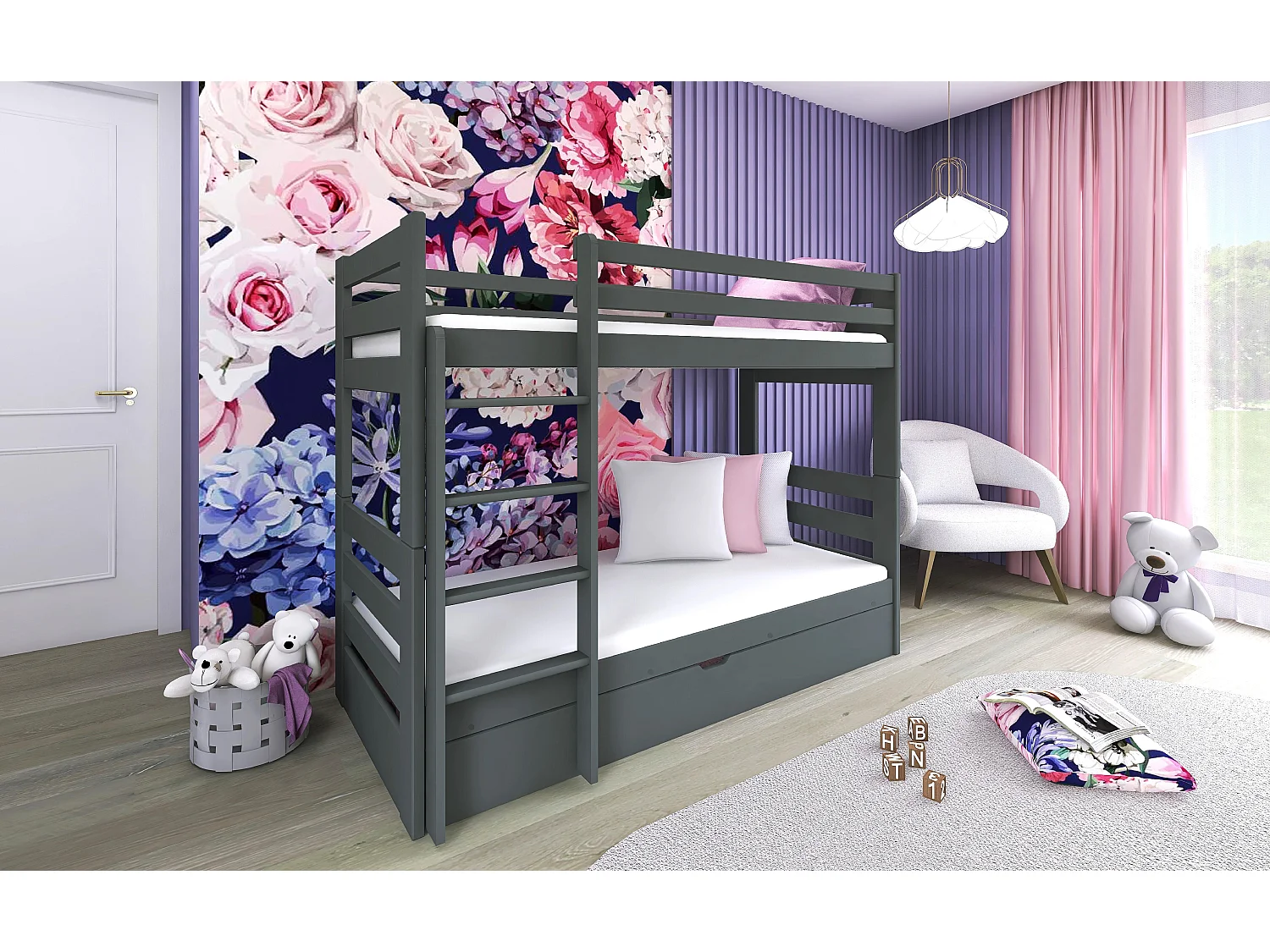 Letto a castello AYA BB002 80x180 cm Grafite