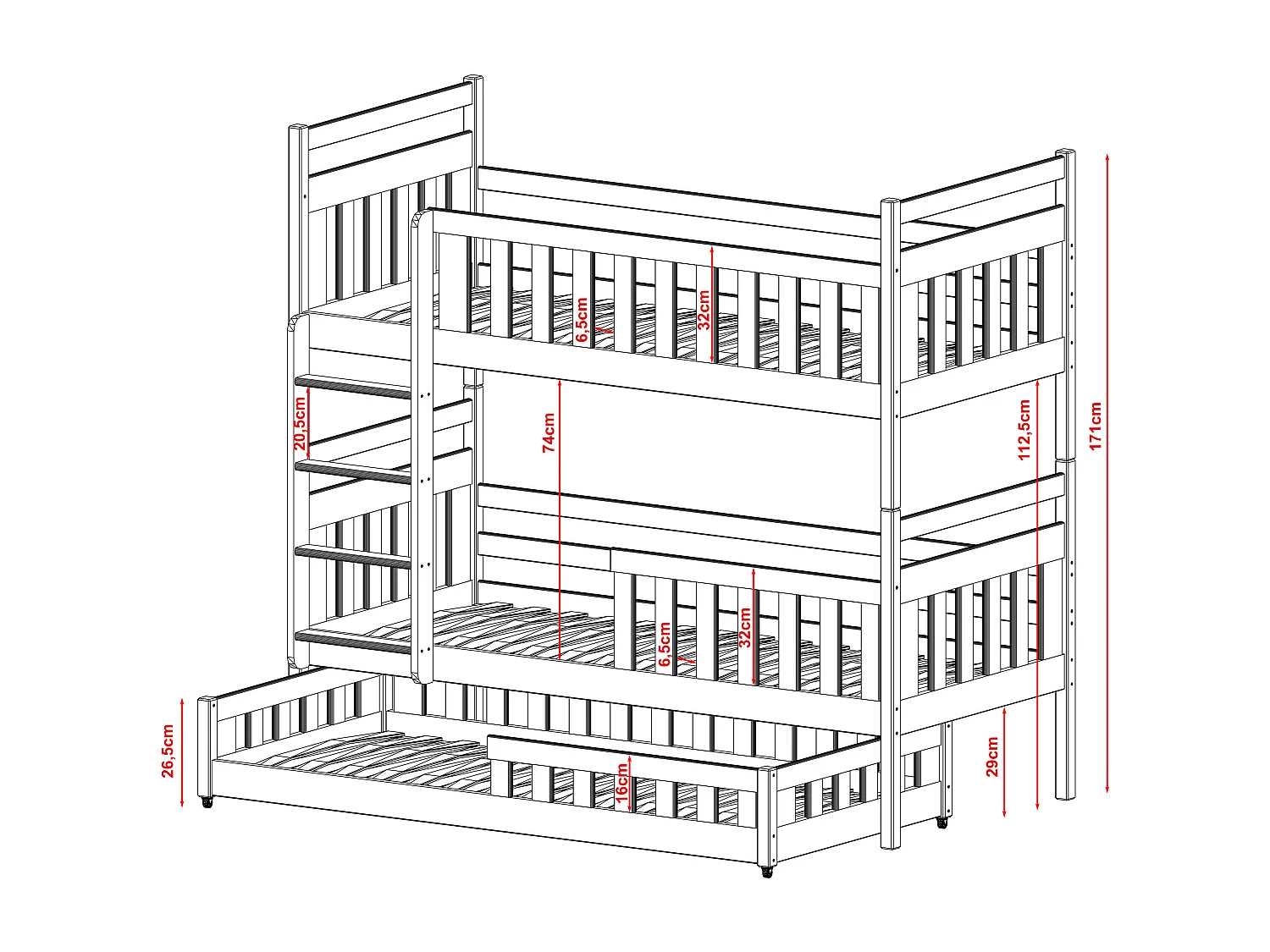 Letto a castello OLIWIA BB005 90x200 cm Bianco