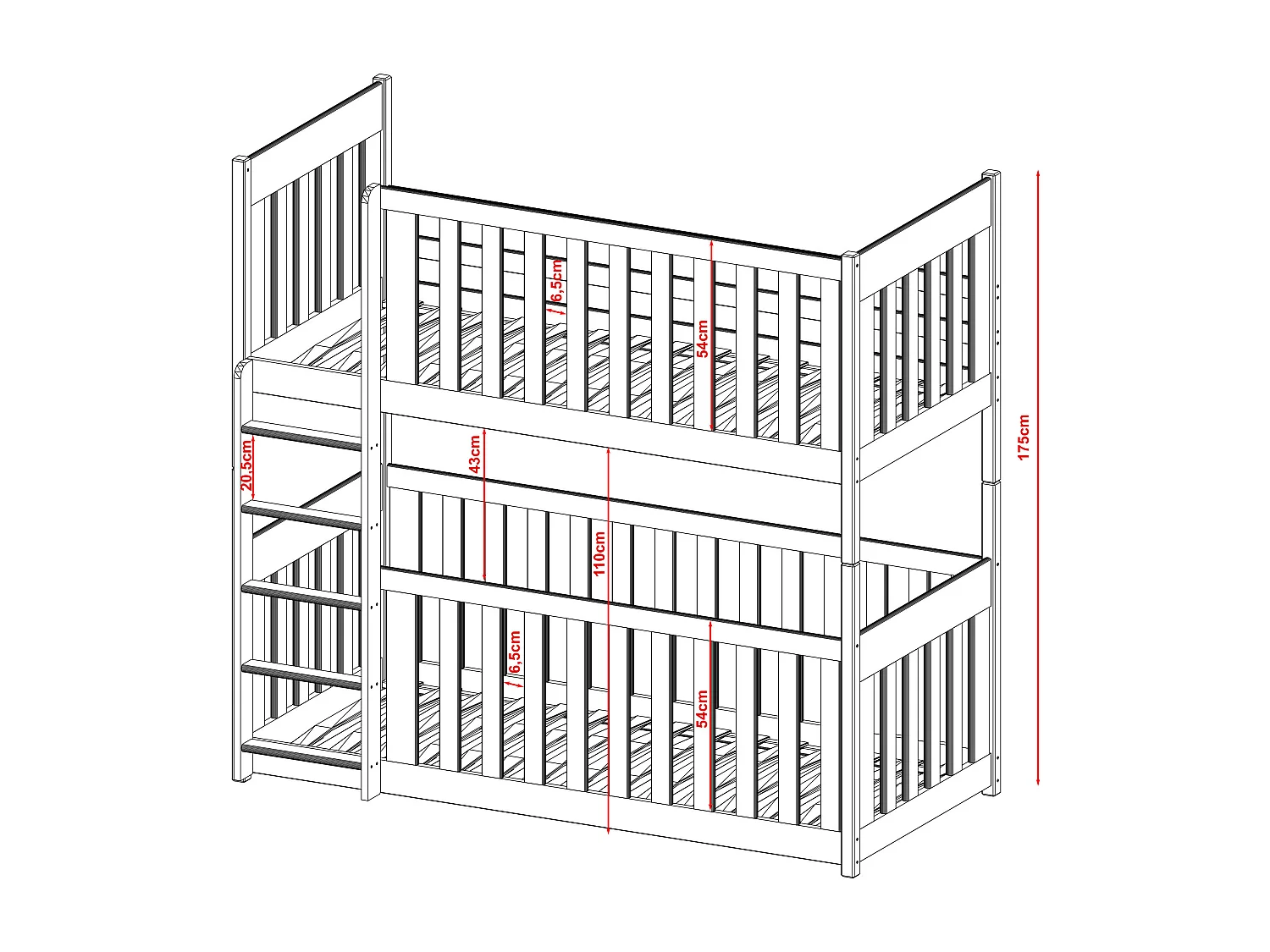 Stapelbed KONRAD BB004 90x190 cm Grijs