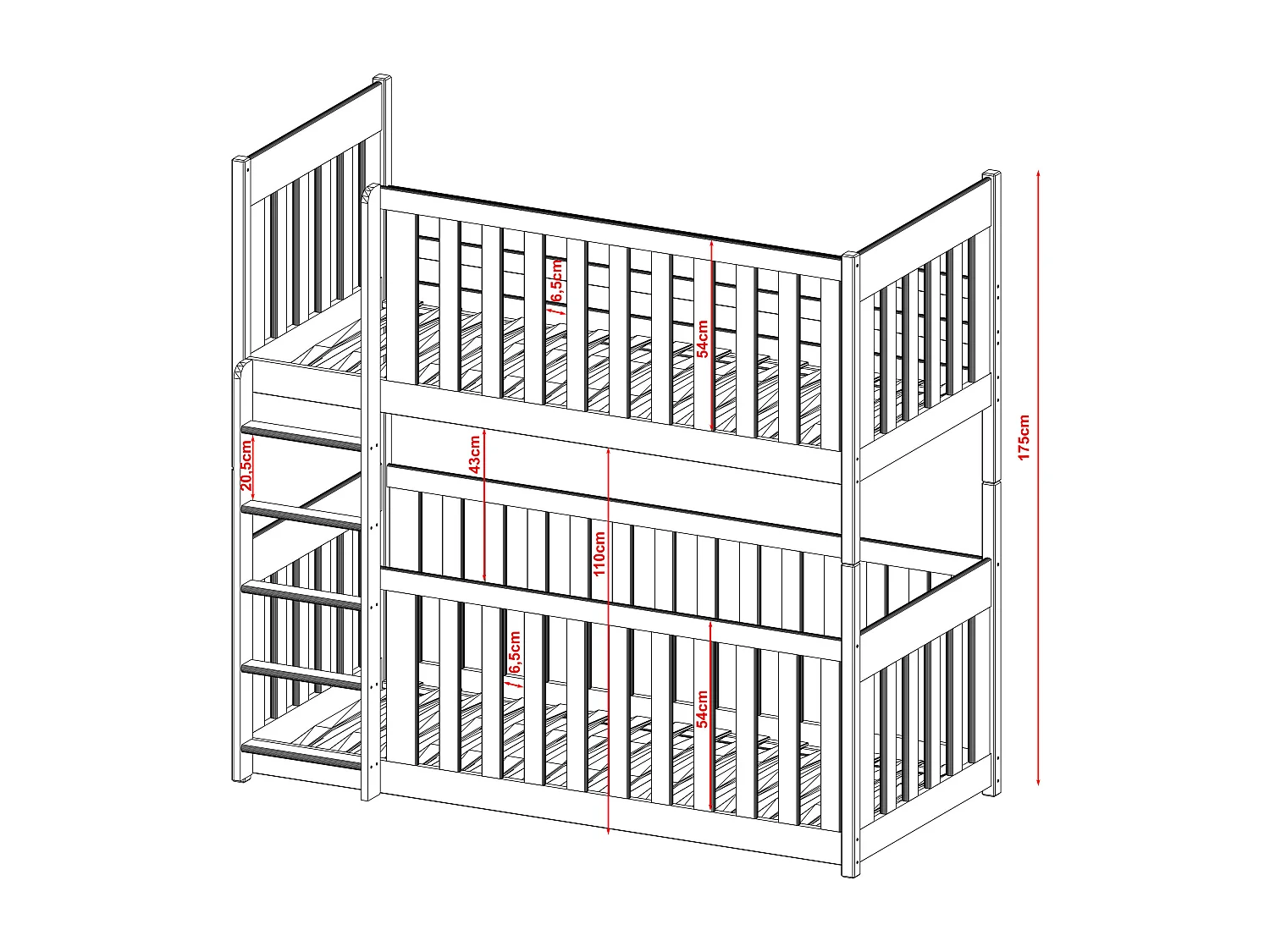 Stapelbed KONRAD BB004 90x190 cm Wit