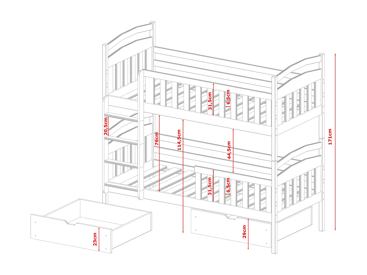 Lits superposés SHINE BB014 80x190 cm Blanc