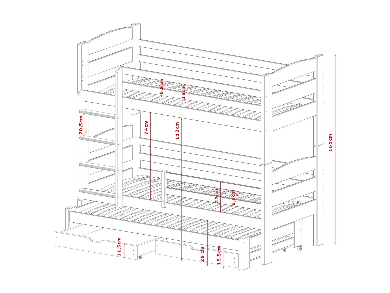 Lits superposés CEZAR BB002 80x180 cm Gris