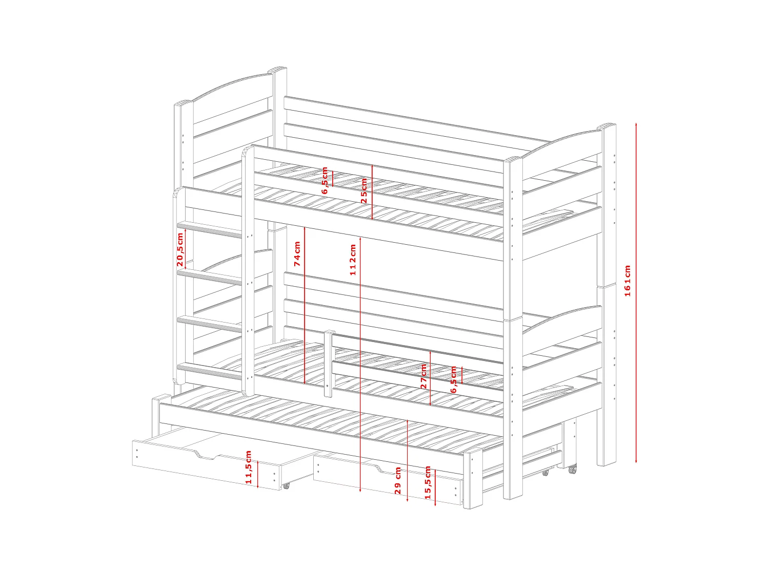 Stapelbed CEZAR BB004 90x190 cm Grafiet