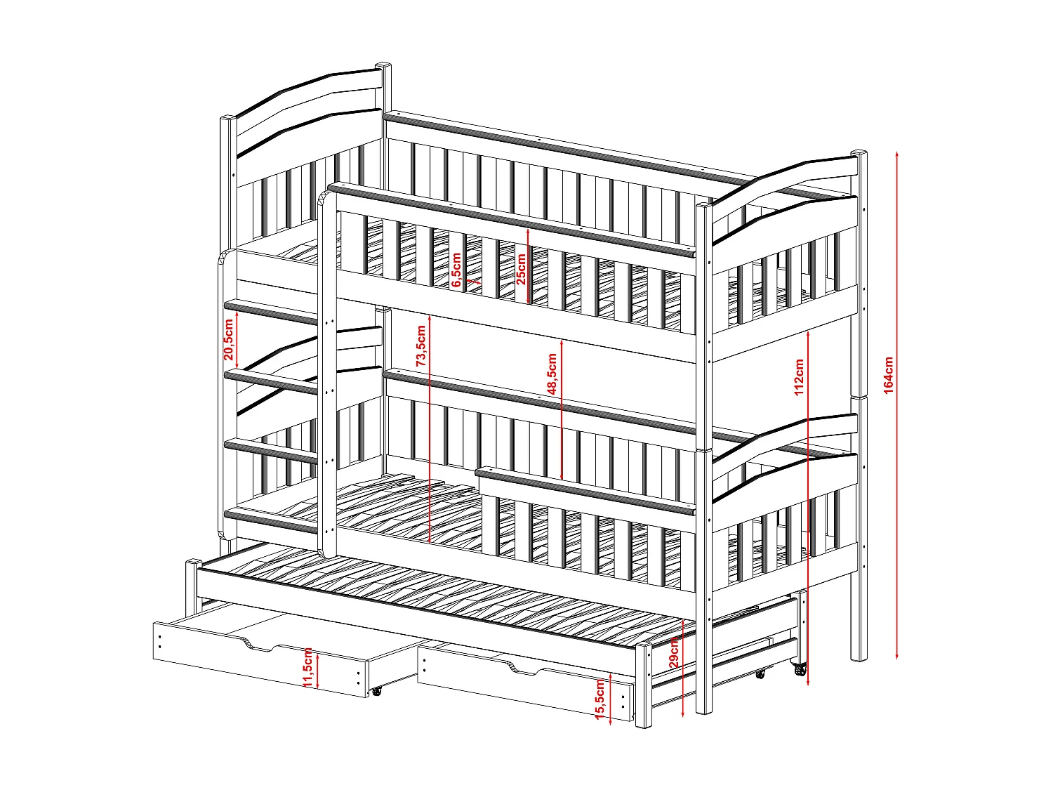 Stapelbed HARRIET BB002 80x180 cm Wit